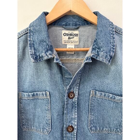 Oshkosh Bgosh Button Up Long Sleeve Denim Shirt Sz 14A Girls Shacket Heavyweight - Picture 2 of 8